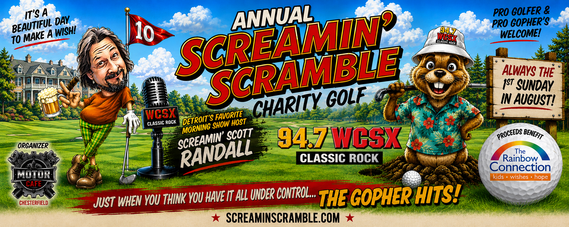 Promotional banner for the Annual Screamin' Scramble Charity Golf event